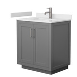 Wyndham WCF292930SKGWCUNSMXX Miranda 30 Inch Single Bathroom Vanity in Dark Gray, White Cultured Marble Countertop, Undermount Square Sink, Brushed Nickel Trim