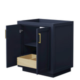 Wyndham WCF292930SBLCXSXXMXX Miranda 30 Inch Single Bathroom Vanity in Dark Blue, No Countertop, No Sink, Brushed Gold Trim