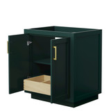 Wyndham WCF292930SGDCXSXXMXX Miranda 30 Inch Single Bathroom Vanity in Green, No Countertop, No Sink, Brushed Gold Trim