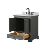 Wyndham WCS202030SGBCMUNOMXX Deborah 30 Inch Single Bathroom Vanity in Dark Gray, White Carrara Marble Countertop, Undermount Oval Sink, Matte Black Trim