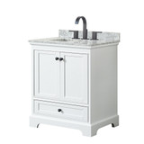 Wyndham WCS202030SWBCMUNSMXX Deborah 30 Inch Single Bathroom Vanity in White, White Carrara Marble Countertop, Undermount Square Sink, Matte Black Trim