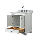 Wyndham WCS202030SWBCMUNSMXX Deborah 30 Inch Single Bathroom Vanity in White, White Carrara Marble Countertop, Undermount Square Sink, Matte Black Trim