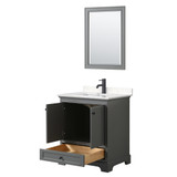 Wyndham WCS202030SGBC2UNSM24 Deborah 30 Inch Single Bathroom Vanity in Dark Gray, Carrara Cultured Marble Countertop, Undermount Square Sink, Matte Black Trim, 24 Inch Mirror