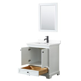 Wyndham WCS202030SWBWCUNSM24 Deborah 30 Inch Single Bathroom Vanity in White, White Cultured Marble Countertop, Undermount Square Sink, Matte Black Trim, 24 Inch Mirror