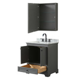 Wyndham WCS202030SGBCMUNSMED Deborah 30 Inch Single Bathroom Vanity in Dark Gray, White Carrara Marble Countertop, Undermount Square Sink, Matte Black Trim, Medicine Cabinet