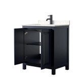 Wyndham WCV252530SBBC2UNSMXX Daria 30 Inch Single Bathroom Vanity in Dark Blue, Carrara Cultured Marble Countertop, Undermount Square Sink, Matte Black Trim