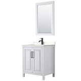 Wyndham WCV252530SWBC2UNSM24 Daria 30 Inch Single Bathroom Vanity in White, Carrara Cultured Marble Countertop, Undermount Square Sink, Matte Black Trim, 24 Inch Mirror