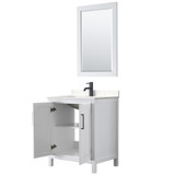 Wyndham WCV252530SWBC2UNSM24 Daria 30 Inch Single Bathroom Vanity in White, Carrara Cultured Marble Countertop, Undermount Square Sink, Matte Black Trim, 24 Inch Mirror