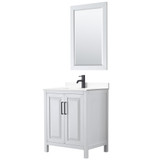 Wyndham WCV252530SWBWCUNSM24 Daria 30 Inch Single Bathroom Vanity in White, White Cultured Marble Countertop, Undermount Square Sink, Matte Black Trim, 24 Inch Mirror