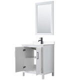 Wyndham WCV252530SWBWCUNSM24 Daria 30 Inch Single Bathroom Vanity in White, White Cultured Marble Countertop, Undermount Square Sink, Matte Black Trim, 24 Inch Mirror