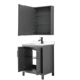 Wyndham WCV252530SGBC2UNSMED Daria 30 Inch Single Bathroom Vanity in Dark Gray, Carrara Cultured Marble Countertop, Undermount Square Sink, Matte Black Trim, Medicine Cabinet