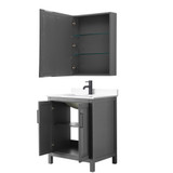 Wyndham WCV252530SGBWCUNSMED Daria 30 Inch Single Bathroom Vanity in Dark Gray, White Cultured Marble Countertop, Undermount Square Sink, Matte Black Trim, Medicine Cabinet