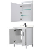 Wyndham WCV252530SWBC2UNSMED Daria 30 Inch Single Bathroom Vanity in White, Carrara Cultured Marble Countertop, Undermount Square Sink, Matte Black Trim, Medicine Cabinet