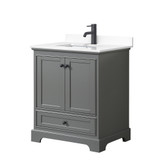 Wyndham WCS202030SGBWCUNSMXX Deborah 30 Inch Single Bathroom Vanity in Dark Gray, White Cultured Marble Countertop, Undermount Square Sink, Matte Black Trim