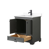 Wyndham WCS202030SGBWCUNSMXX Deborah 30 Inch Single Bathroom Vanity in Dark Gray, White Cultured Marble Countertop, Undermount Square Sink, Matte Black Trim