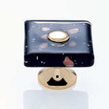 JVJ 24 K Gold Plated 35 mm (1 3/8") Flat Square Glass Door Knob - Black With Copper Flecks - 50124