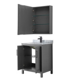 Wyndham WCV252530SGBCMUNSMED Daria 30 Inch Single Bathroom Vanity in Dark Gray, White Carrara Marble Countertop, Undermount Square Sink, Matte Black Trim, Medicine Cabinet