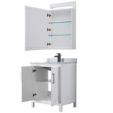 Wyndham WCV252530SWBCMUNSMED Daria 30 Inch Single Bathroom Vanity in White, White Carrara Marble Countertop, Undermount Square Sink, Matte Black Trim, Medicine Cabinet