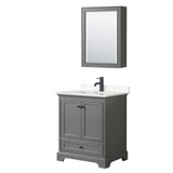Wyndham WCS202030SGBC2UNSMED Deborah 30 Inch Single Bathroom Vanity in Dark Gray, Carrara Cultured Marble Countertop, Undermount Square Sink, Matte Black Trim, Medicine Cabinet