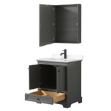 Wyndham WCS202030SGBC2UNSMED Deborah 30 Inch Single Bathroom Vanity in Dark Gray, Carrara Cultured Marble Countertop, Undermount Square Sink, Matte Black Trim, Medicine Cabinet