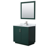 Wyndham WCF292936SGECMUNSM34 Miranda 36 Inch Single Bathroom Vanity in Green, White Carrara Marble Countertop, Undermount Square Sink, Brushed Nickel Trim, 34 Inch Mirror