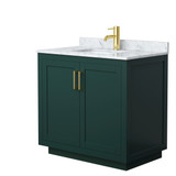 Wyndham WCF292936SGDCMUNSMXX Miranda 36 Inch Single Bathroom Vanity in Green, White Carrara Marble Countertop, Undermount Square Sink, Brushed Gold Trim