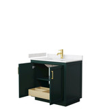Wyndham WCF292936SGDC2UNSMXX Miranda 36 Inch Single Bathroom Vanity in Green, Carrara Cultured Marble Countertop, Undermount Square Sink, Brushed Gold Trim