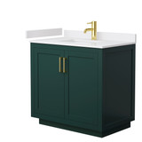 Wyndham WCF292936SGDWCUNSMXX Miranda 36 Inch Single Bathroom Vanity in Green, White Cultured Marble Countertop, Undermount Square Sink, Brushed Gold Trim