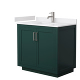 Wyndham WCF292936SGEWCUNSMXX Miranda 36 Inch Single Bathroom Vanity in Green, White Cultured Marble Countertop, Undermount Square Sink, Brushed Nickel Trim