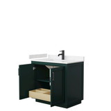 Wyndham WCF292936SGKC2UNSMXX Miranda 36 Inch Single Bathroom Vanity in Green, Carrara Cultured Marble Countertop, Undermount Square Sink, Matte Black Trim