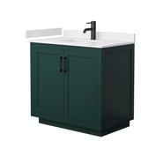 Wyndham WCF292936SGKWCUNSMXX Miranda 36 Inch Single Bathroom Vanity in Green, White Cultured Marble Countertop, Undermount Square Sink, Matte Black Trim