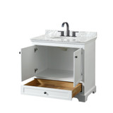Wyndham WCS202036SWBCMUNOMXX Deborah 36 Inch Single Bathroom Vanity in White, White Carrara Marble Countertop, Undermount Oval Sink, Matte Black Trim