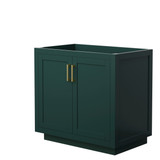 Wyndham WCF292936SGDCXSXXMXX Miranda 36 Inch Single Bathroom Vanity in Green, No Countertop, No Sink, Brushed Gold Trim