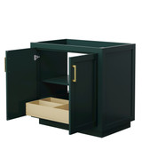 Wyndham WCF292936SGDCXSXXMXX Miranda 36 Inch Single Bathroom Vanity in Green, No Countertop, No Sink, Brushed Gold Trim