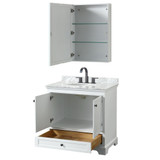 Wyndham WCS202036SWBCMUNOMED Deborah 36 Inch Single Bathroom Vanity in White, White Carrara Marble Countertop, Undermount Oval Sink, Matte Black Trim, Medicine Cabinet