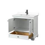 Wyndham WCS202036SWBWCUNSMXX Deborah 36 Inch Single Bathroom Vanity in White, White Cultured Marble Countertop, Undermount Square Sink, Matte Black Trim