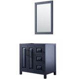 Wyndham WCV252536SBBCXSXXM24 Daria 36 Inch Single Bathroom Vanity in Dark Blue, No Countertop, No Sink, Matte Black Trim, 24 Inch Mirror