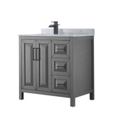 Wyndham WCV252536SGBCMUNSMXX Daria 36 Inch Single Bathroom Vanity in Dark Gray, White Carrara Marble Countertop, Undermount Square Sink, Matte Black Trim