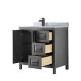 Wyndham WCV252536SGBCMUNSMXX Daria 36 Inch Single Bathroom Vanity in Dark Gray, White Carrara Marble Countertop, Undermount Square Sink, Matte Black Trim