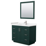 Wyndham WCF292942SGEC2UNSM34 Miranda 42 Inch Single Bathroom Vanity in Green, Carrara Cultured Marble Countertop, Undermount Square Sink, Brushed Nickel Trim, 34 Inch Mirror