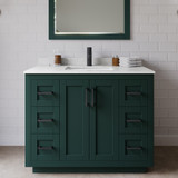 Wyndham WCF292942SGKC2UNSM34 Miranda 42 Inch Single Bathroom Vanity in Green, Carrara Cultured Marble Countertop, Undermount Square Sink, Matte Black Trim, 34 Inch Mirror