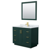 Wyndham WCF292942SGDCMUNSM34 Miranda 42 Inch Single Bathroom Vanity in Green, White Carrara Marble Countertop, Undermount Square Sink, Brushed Gold Trim, 34 Inch Mirror