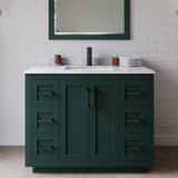 Wyndham WCF292942SGKCMUNSM34 Miranda 42 Inch Single Bathroom Vanity in Green, White Carrara Marble Countertop, Undermount Square Sink, Matte Black Trim, 34 Inch Mirror