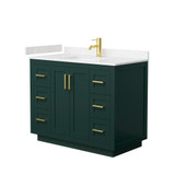 Wyndham WCF292942SGDC2UNSMXX Miranda 42 Inch Single Bathroom Vanity in Green, Carrara Cultured Marble Countertop, Undermount Square Sink, Brushed Gold Trim
