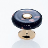 JVJ 24 K Gold Plated 35 mm (1 3/8") Flat Round Glass Door Knob - Black With Copper Flecks - 50024