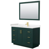 Wyndham WCF292948SGDC2UNSM46 Miranda 48 Inch Single Bathroom Vanity in Green, Carrara Cultured Marble Countertop, Undermount Square Sink, Brushed Gold Trim, 46 Inch Mirror