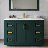 Wyndham WCF292948SGDC2UNSM46 Miranda 48 Inch Single Bathroom Vanity in Green, Carrara Cultured Marble Countertop, Undermount Square Sink, Brushed Gold Trim, 46 Inch Mirror