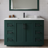 Wyndham WCF292948SGKC2UNSM46 Miranda 48 Inch Single Bathroom Vanity in Green, Carrara Cultured Marble Countertop, Undermount Square Sink, Matte Black Trim, 46 Inch Mirror