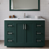 Wyndham WCF292948SGECMUNSM46 Miranda 48 Inch Single Bathroom Vanity in Green, White Carrara Marble Countertop, Undermount Square Sink, Brushed Nickel Trim, 46 Inch Mirror