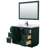 Wyndham WCF292948SGKCMUNSM46 Miranda 48 Inch Single Bathroom Vanity in Green, White Carrara Marble Countertop, Undermount Square Sink, Matte Black Trim, 46 Inch Mirror